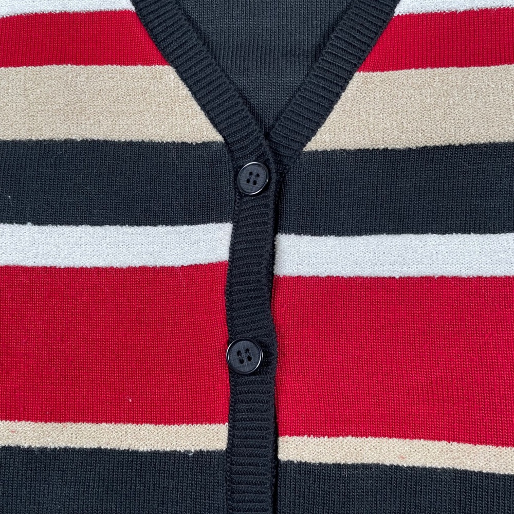 Alfred Dunner Striped Cardigan Sweater‎ Black Red Beige White Womens S - Picture 4 of 6